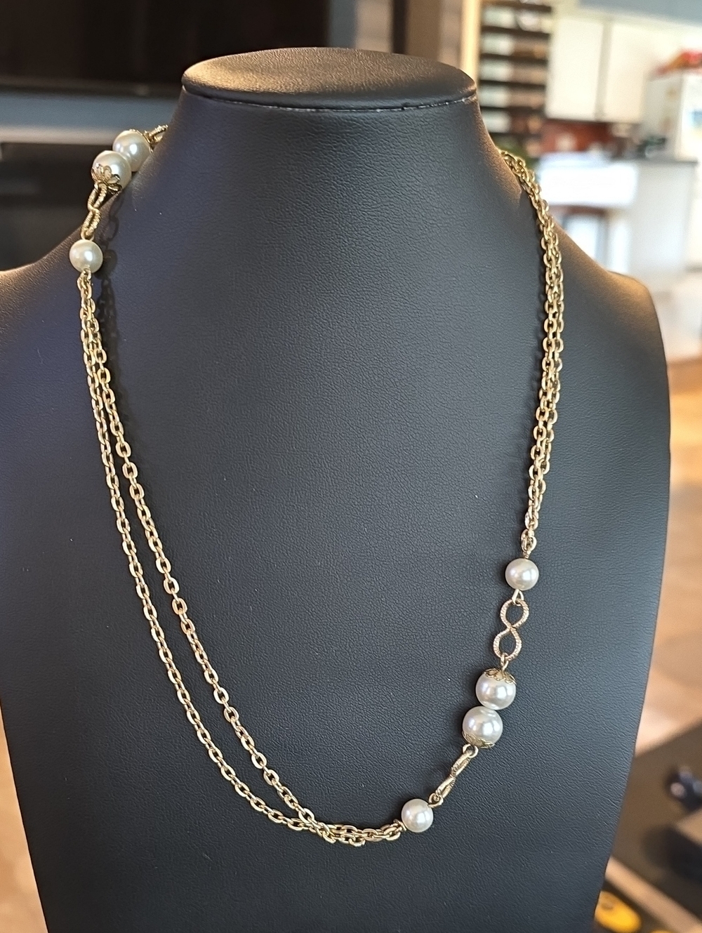 Gold-Tone Pearl Station Double Chain Necklace